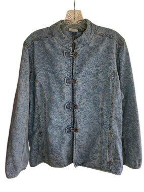 Chico's Denim Jacket Cotton Mandarin Frog Closure Vintage 2000s Size 3
